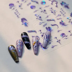 Detailed holographic M-900 nail art stickers featuring snake and floral patterns