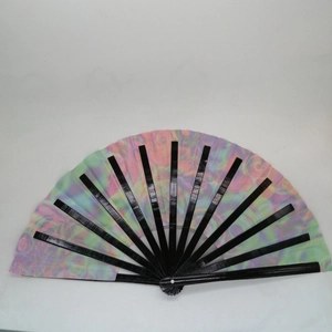 Tie-dye colorful folding fan with black bamboo ribs for martial arts and performance