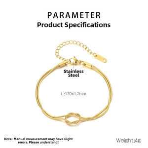Detailed view of 18K gold plated stainless steel knot bracelet with technical dimensions