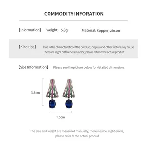 Detailed size guide for oval zircon earrings featuring dimensions and material info