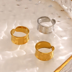 Minimalist wide hammered stainless steel open rings in gold and silver finish
