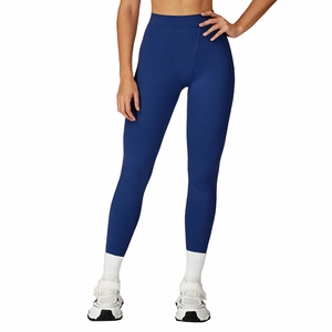 High-waisted blue yoga leggings for women, slim fit athletic pants for gym and running