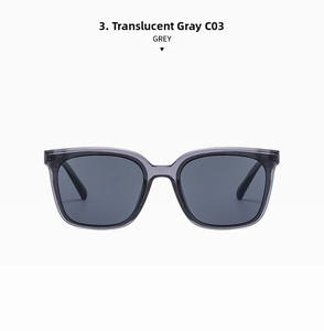 Front view of transparent grey square frame sunglasses with dark grey lenses C03