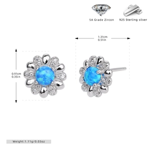 Details von S925 Silber Sonnenblumen Ohrringen mit blauem Opal und Zirkonia Akzenten
