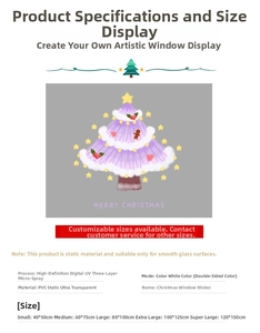 Détails du sticker de Noël en PVC pour vitres avec tableau des tailles et spécifications