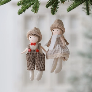 Christmas angel plush doll ornaments with woven hats and outfits for holiday decoration
