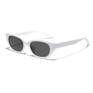 2024 narrow rectangular sunglasses with bold white frames and dark lenses on white background