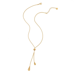 Elegant gold stainless steel snake chain necklace with teardrop tassels and adjustable slider