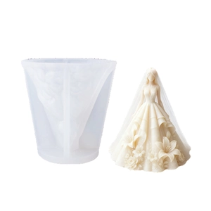 3D bride wedding dress silicone mold and finished floral candle sculpture for DIY crafts