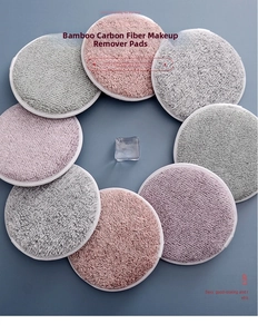 Deep cleansing bamboo charcoal fiber makeup remover pads in a soft colorful 8-piece set
