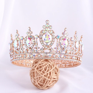 Baroque golden heart crown with sparkling AB crystals on a woven vine ball