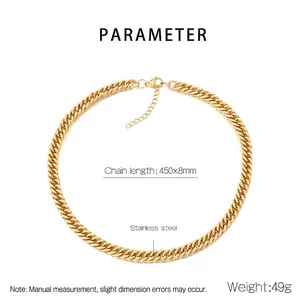 Detailed specs of 8mm golden cuban chain necklace made of durable stainless steel