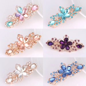Elegant Flower Rhinestone Hair Clip Hollow Zinc Alloy Spring Barrette For Women Ponytail Side Hairpin Accessory