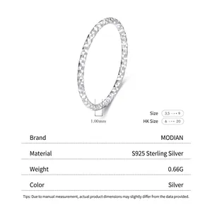 Sparkling diamond-cut 925 sterling silver ring 1mm wide shown with size chart measurements