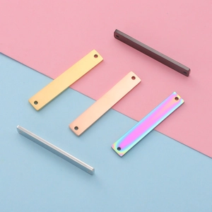 Rectangle stainless steel connector tags in gold, silver, rose gold, black, and rainbow