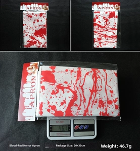 Dettaglio confezione e peso del grembiule horror con macchie di sangue per Halloween