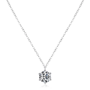 Solitaire Pendant Necklace 925 Sterling Silver Round Cubic Zirconia Prong Setting Minimalist Elegant For Women