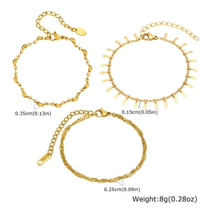 Detailed specs of gold stainless steel chain bracelets with weight and width dimensions