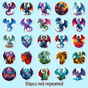 50 Drachen-Sticker im Wings of Fire Stil im 5x5-Raster für DIY-Dekoration und Scrapbooking