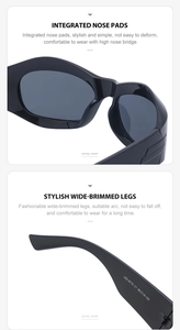 Detail view of integrated nose pads and wide temples on Y2K punk style cycling sunglasses