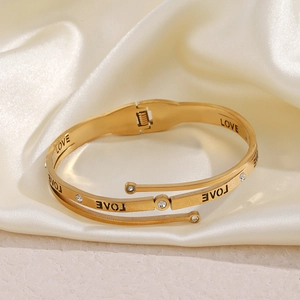 LOVE Engraved Multi Layer Spiral Bangle Stainless Steel Rhinestone Elegant Fashion Bracelet For Women