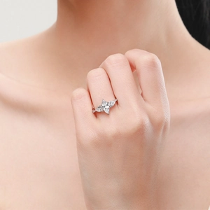 Classic 925 sterling silver ring with marquise-cut diamond accents on a model's hand
