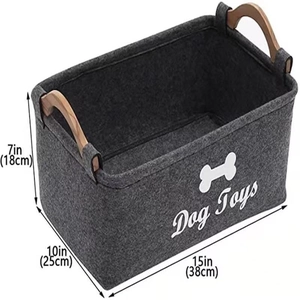 Panier de rangement en feutre gris foncé pour jouets de chien avec poignées