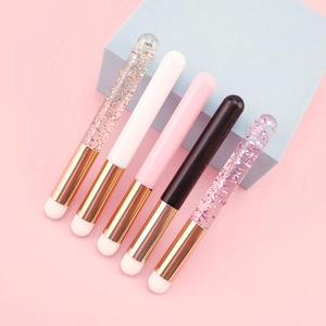 Mini Round Head Lip Brush Portable Lipstick Smudging Tool Synthetic Fiber Bristles Glitter Plastic Handle Concealer Makeup
