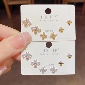 Bee Stud Earrings With 925 Sterling Silver Earring Post Zircon Enamel Animal Dainty Fashion Jewelry For Women