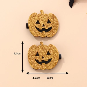 Glittery gold pumpkin hair clips for Halloween party, size 4.1cm by 4.7cm and 9g weight