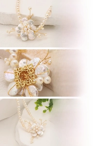 Detailed view of Baroque freshwater pearl petal necklace with 18K gold plated texture