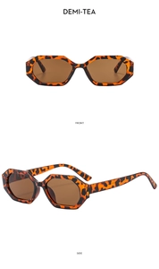 Front and side view of demi-tea polygon sunglasses with stylish hexagonal frames