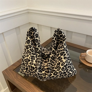 Large capacity leopard print tote bag with soft canvas material and dual handles