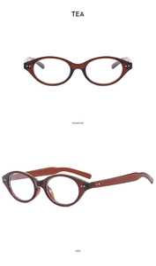 Front and side views of tea-colored vintage oval glasses with anti-blue light lenses