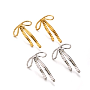 Orecchini a perno a fiocco in acciaio inossidabile lucido placcati oro 18K e argento