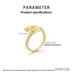 Dettaglio anello a incrocio in acciaio dorato da 11mm con specifiche e dimensioni