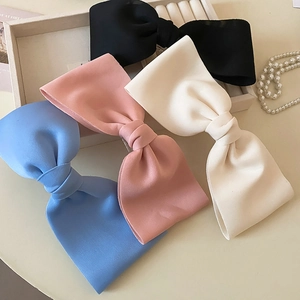 Set of large fabric bow hair clips in light blue pink beige and black elegant hair accessories
