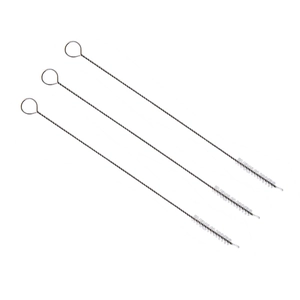 Set of three stainless steel straw cleaning brushes with durable nylon bristles for bottles