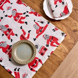 Printed Cotton Linen Napkins Decorative Table Mats Festive Dining Christmas Santa Claus Square Cloth