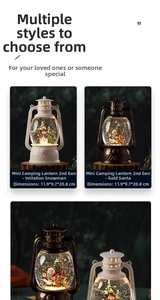 Detail of Christmas lantern music box with snow globe effect and warm LED lighting