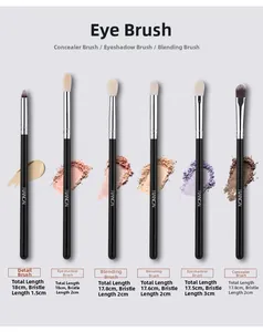 Detailed view of professional black and silver eye makeup brushes with length measurements