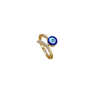 Bague ajustable dorée œil grec avec zircon bleu et détails en cristaux brillants