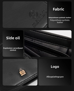 Dettaglio della texture in pelle PU nera e scomparti interni con protezione RFID