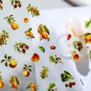 Stickers ongles 3D ultra-fins aux motifs botaniques de fruits comme pêche et baies