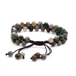 6mm Indian Agate and Rose Quartz double-row woven bracelet with adjustable cord closure
