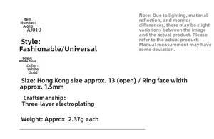 Detailed product specifications for white gold plated stainless steel anxiety ring