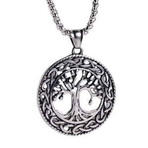 Vintage Silber Lebensbaum Kette aus Edelstahl mit keltischen Knoten Verzierungen