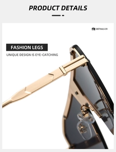 Detalle macro de las varillas metálicas doradas de gafas de sol con diseño segmentado