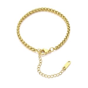 18K gold plated stainless steel Cuban wheat chain bracelet for women with lobster clasp