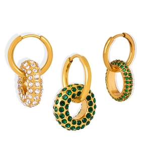 Double layered 18k gold plated hoop earrings with micro pave zircon crystals